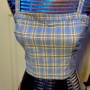 Hollister: CROP SQUARE-NECK TANK baby blue and white size large